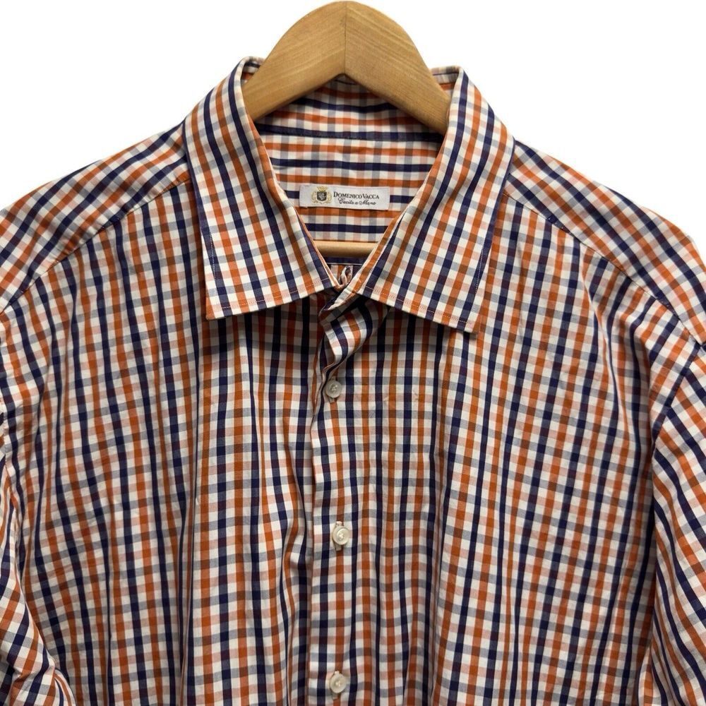 Domenico Vacca Men's Chest 56.5" Button Front‎ Orange/Blue Plaid L/S Shirt guc
